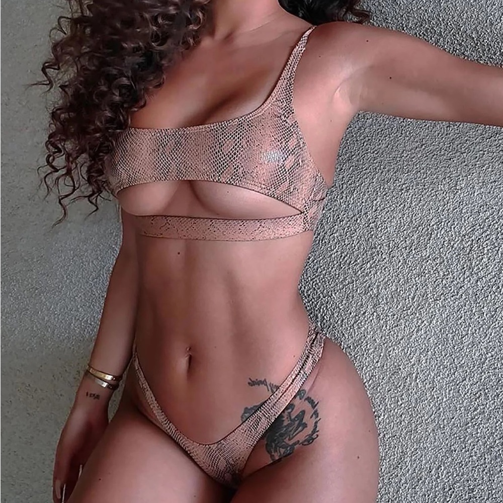 Cut Out Snake Print Bikini